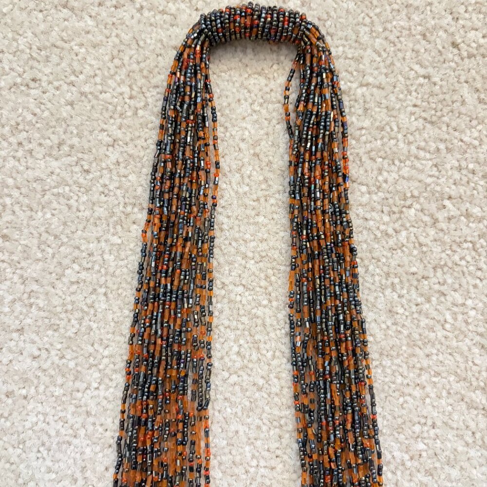 Black & Orange Seed Bead 60" Multi Strand Layered Scarf Necklace Belt Western - Picture 2 of 7